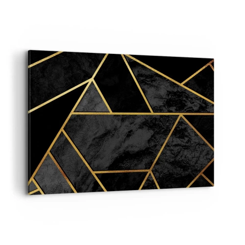 Obraz na płótnie - Geometryczny wzór złota na czarnym tle - 100x70cm - Mrok i blask - Nowoczesna dekoracja ścienna do salonu, kuchni i sypialni ARTTOR