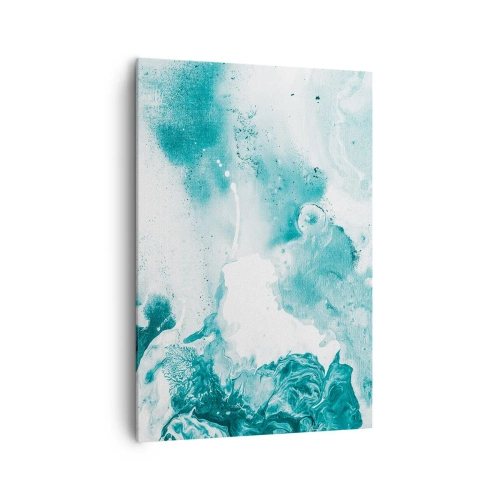 Obraz na płótnie - Abstrakcja w odcieniach błękitu z delikatnymi akcentami bieli - 70x100cm - Rozlewiska błękitu - Nowoczesna dekoracja ścienna do salonu i sypialni ARTTOR