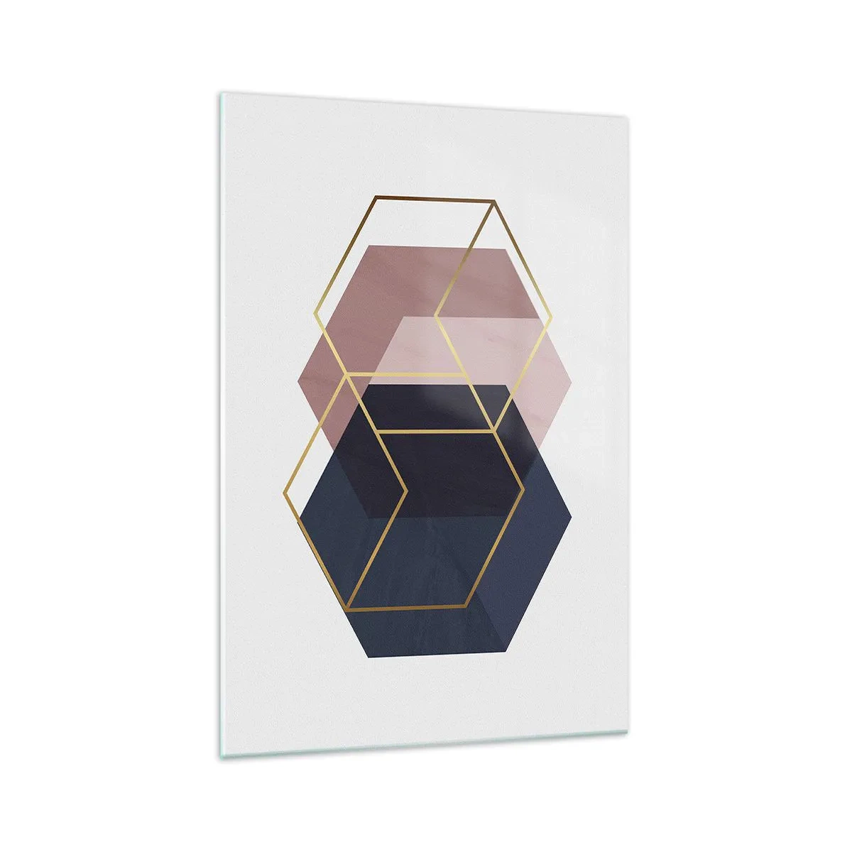 Obraz na szkle - Geometryczne kształty w złotych liniach na tle pastelowym - 70x100cm - Siła prostoty - Nowoczesna dekoracja ścienna do salonu i sypialni ARTTOR