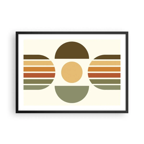 Plakat w czarnej ramie - Geometryczna kompozycja z półokręgami i paskami w odcieniach ziemi - 70x50cm - W kolorach ziemi - Nowoczesna dekoracja ścienna do salonu i sypialni ARTTOR