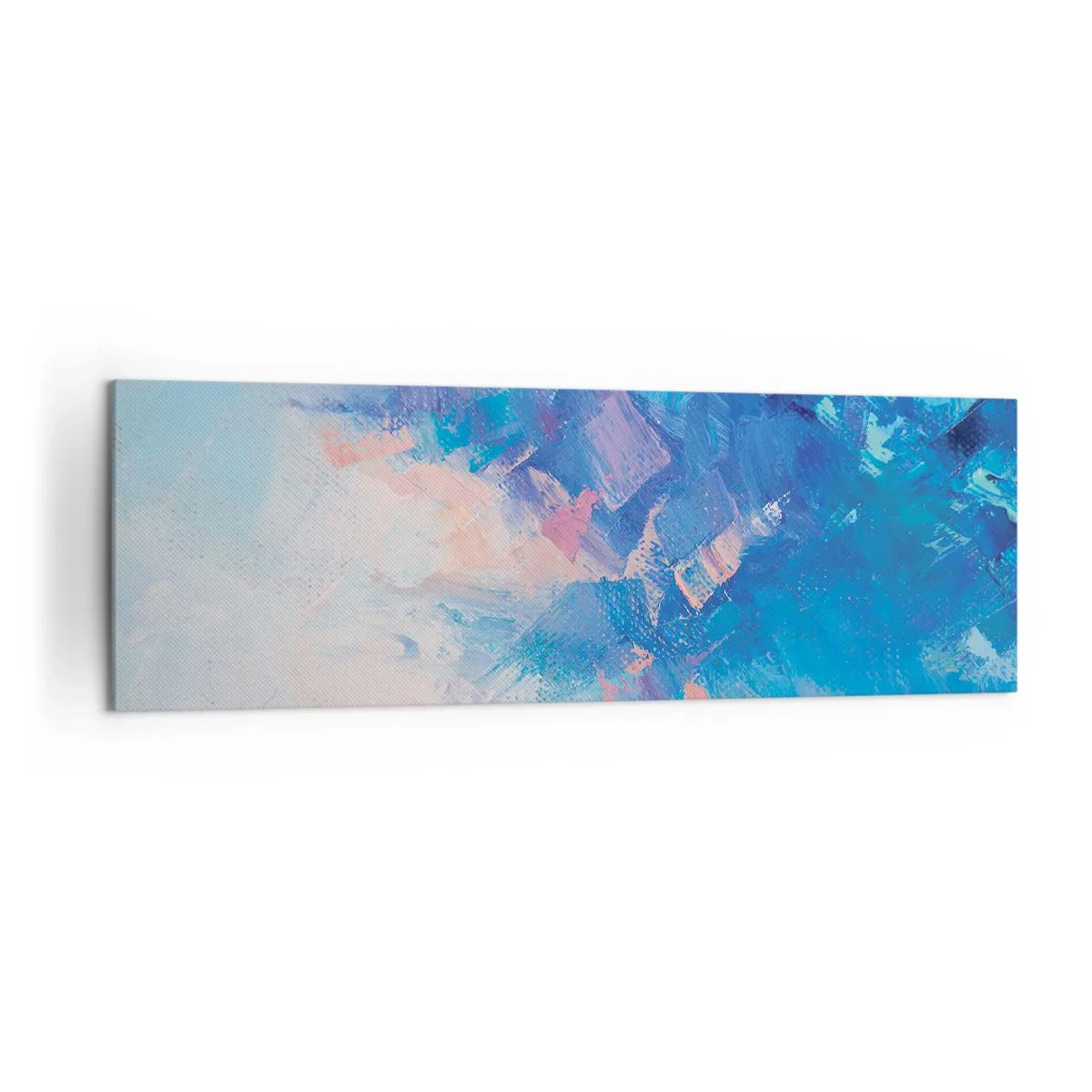 Obraz na płótnie - Abstrakcyjna kompozycja w odcieniach błękitu i różu - 160x50cm - Zimowa abstrakcja - Nowoczesna dekoracja ścienna do salonu i sypialni ARTTOR
