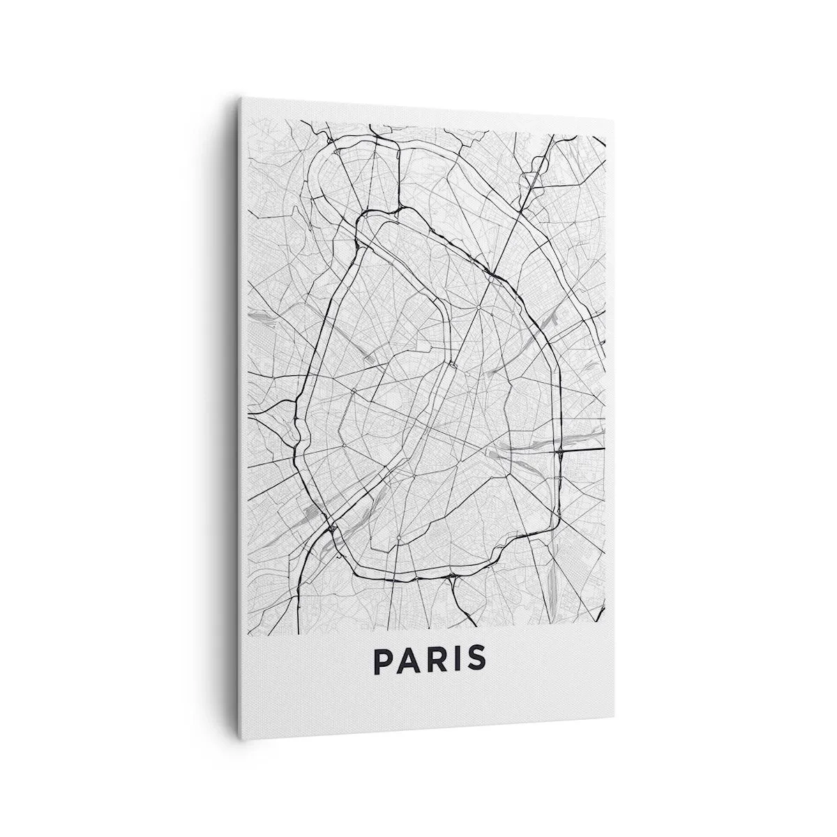Obraz na płótnie - Minimalistyczna mapa miasta w czerni i bieli - 80x120cm - Kwiat Paryża - Nowoczesna dekoracja ścienna do salonu i sypialni ARTTOR