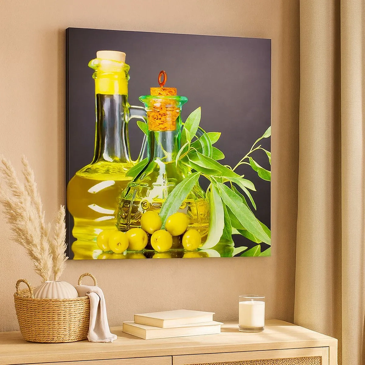 Obraz na płótnie - Martwa natura z oliwkami i oliwą - 30x30 cm
