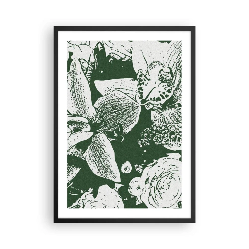 Plakat w czarnej ramie - Botaniczna ilustracja kwiatów i liści w kontrastowych barwach - 50x70cm - Bukiet - świat zieleni - Nowoczesna dekoracja ścienna do salonu i sypialni ARTTOR