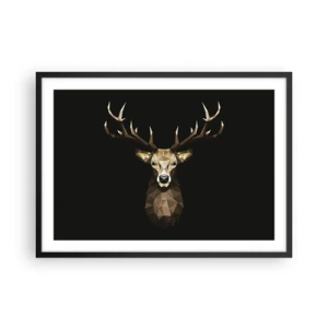 Plakat w czarnej ramie - Geometryczny jeleń z wielokątów na czarnym tle - 70x50cm - Kubistyczny jeleń - Nowoczesna dekoracja ścienna do salonu i sypialni ARTTOR