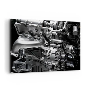 Obraz na płótnie - Metalowe części silnika w zbliżeniu na czarnym tle - 100x70cm - Stalowy, piękny, silny - Nowoczesna dekoracja ścienna do salonu, kuchni i sypialni ARTTOR