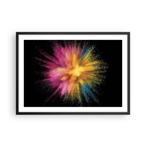 Plakat w czarnej ramie - Kolorowy wybuch proszków na czarnym tle - 70x50cm - Narodziny barw - Nowoczesna dekoracja ścienna do salonu i sypialni ARTTOR