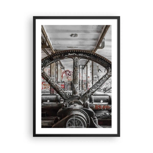 Plakat w czarnej ramie - Industrialna maszyna z graffiti w opuszczonej fabryce - 50x70cm - Sekretne życie fabryki - Nowoczesna dekoracja ścienna do salonu i sypialni ARTTOR