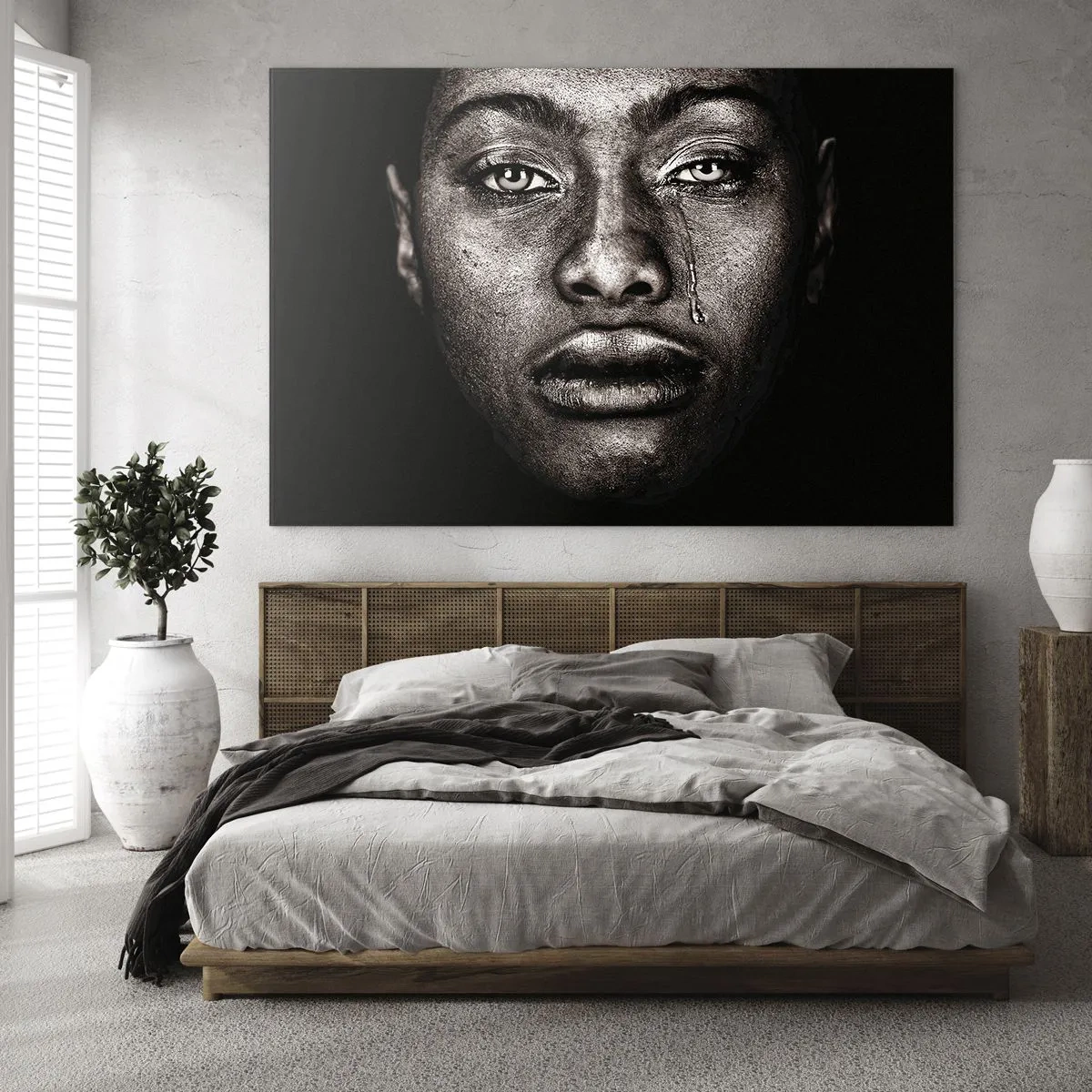 Obraz na szkle - Portret emocjonalny kobiety z łzą na policzku - 70x50cm - Jedna łza - Nowoczesna dekoracja ścienna do salonu i sypialni ARTTOR