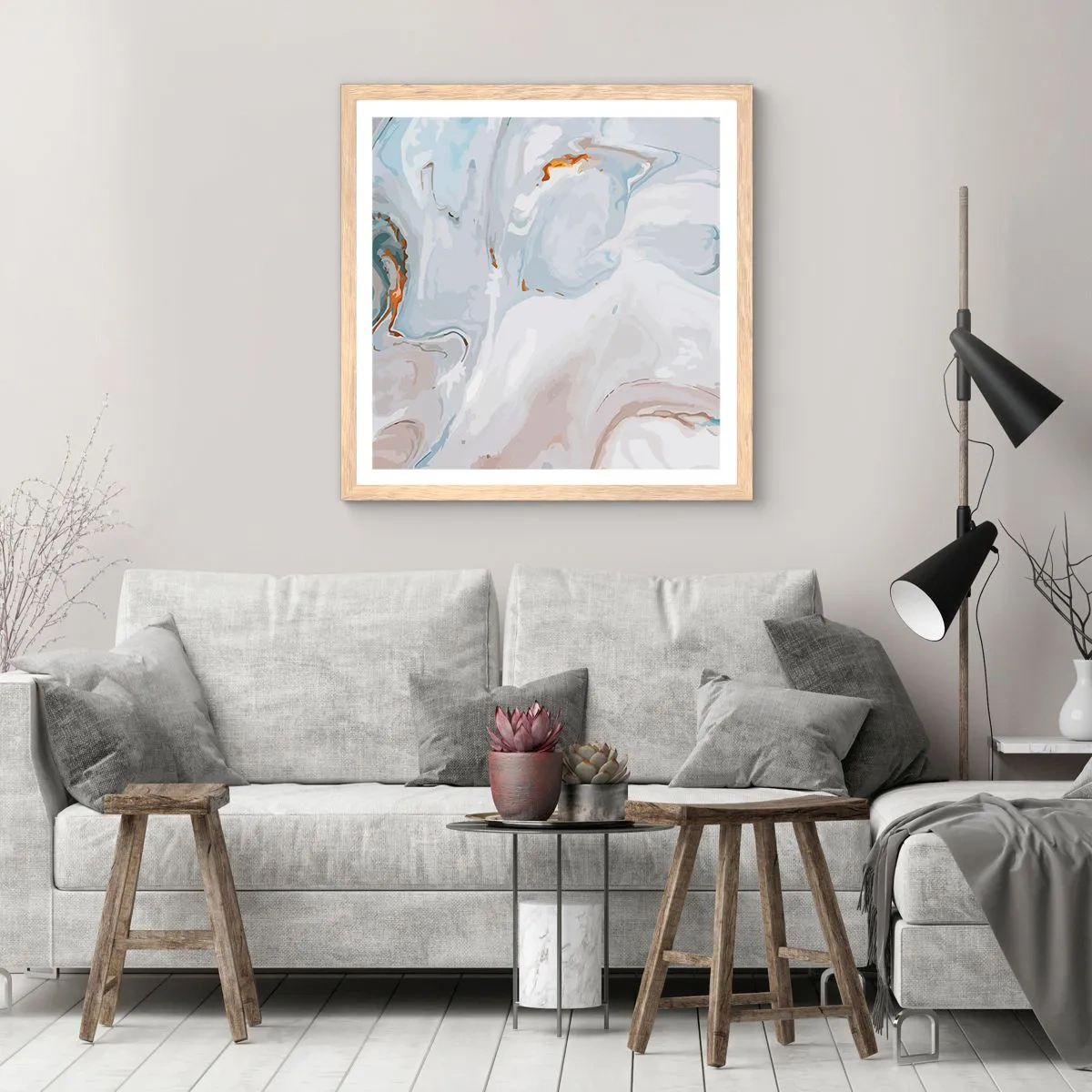 Plakat w ramie jasny dąb - Biel wypiętrzona - 60x60 cm