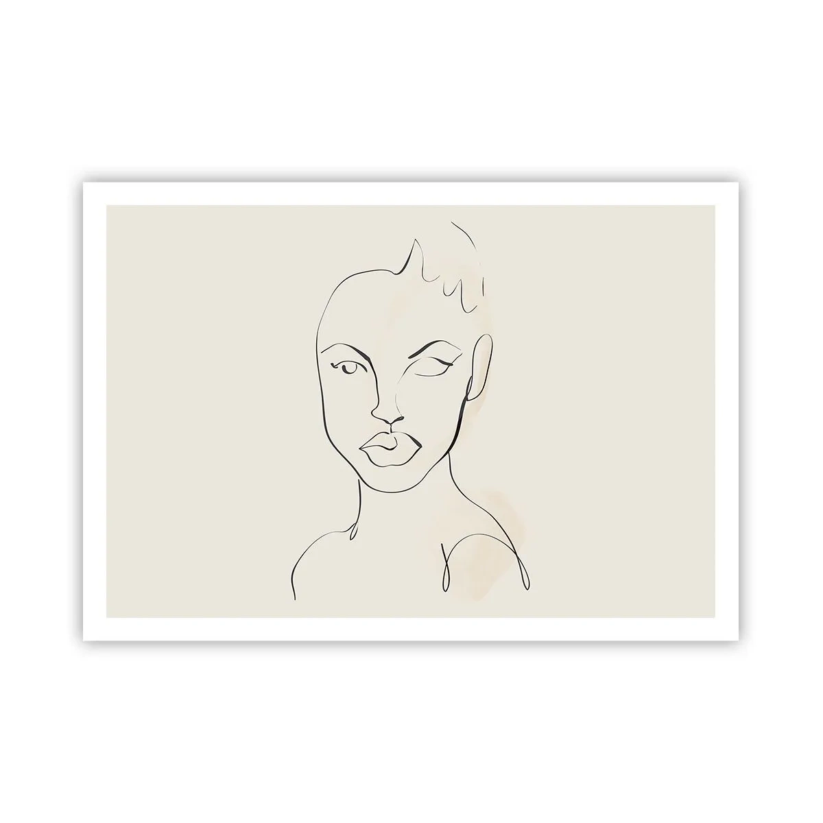 Plakat - Minimalistyczny szkic twarzy kobiety - 100x70cm - Zarys zmysłowości - Nowoczesna dekoracja ścienna do salonu i sypialni ARTTOR
