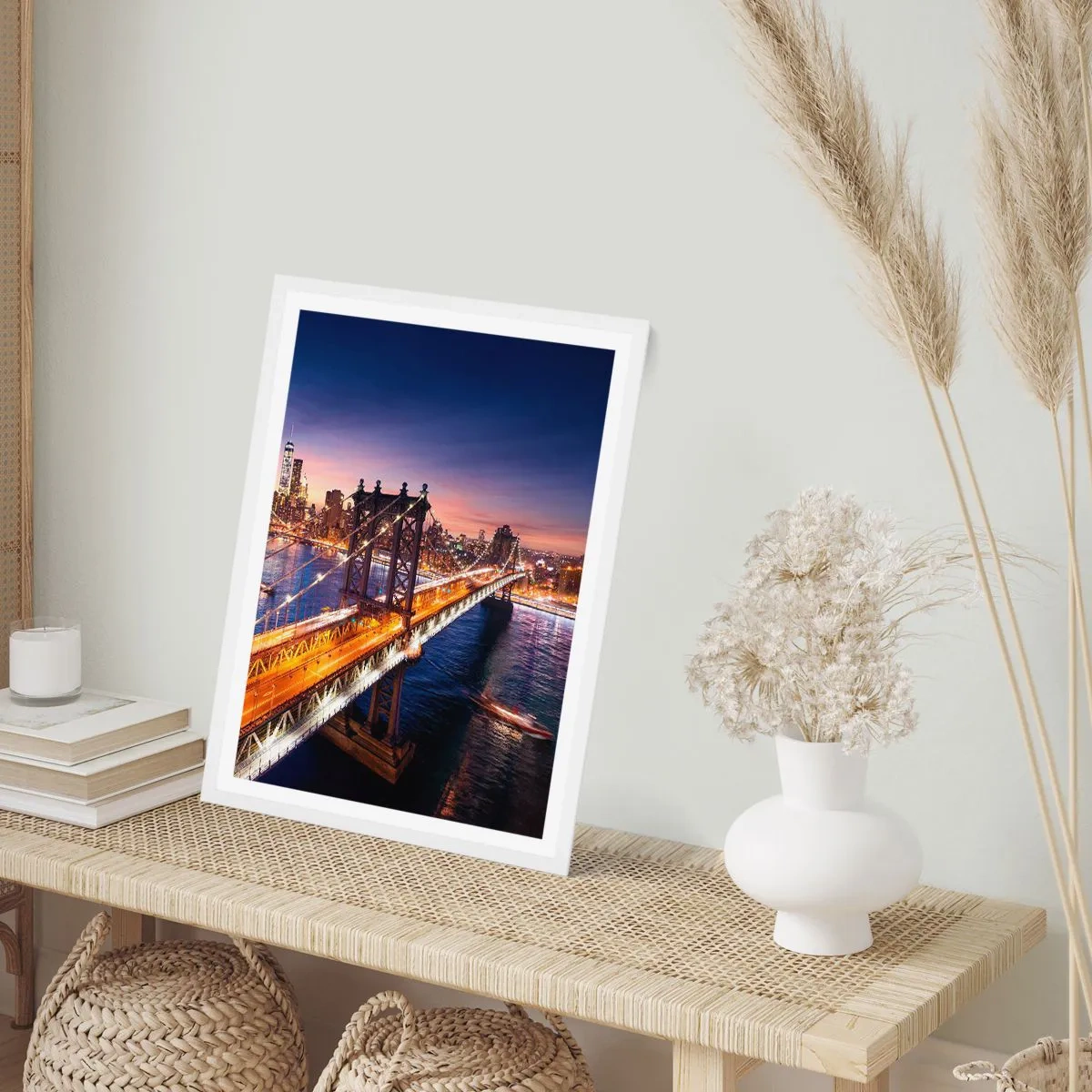 Plakat w białej ramie - Świetlistym mostem do serca miasta - 70x100 cm