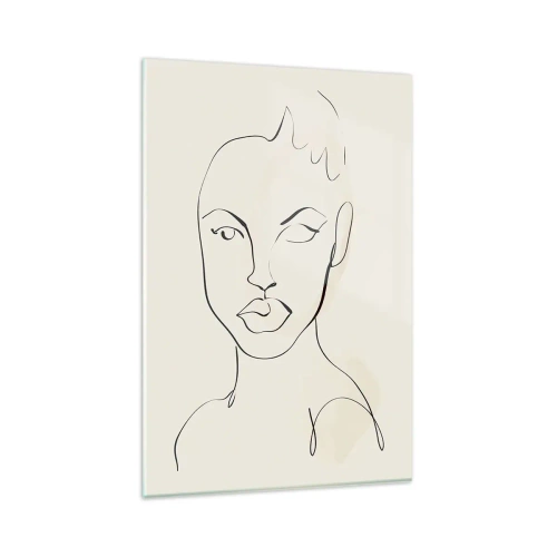 Obraz na szkle - Minimalistyczny szkic twarzy kobiety - 80x120cm - Zarys zmysłowości - Nowoczesna dekoracja ścienna do salonu i sypialni ARTTOR