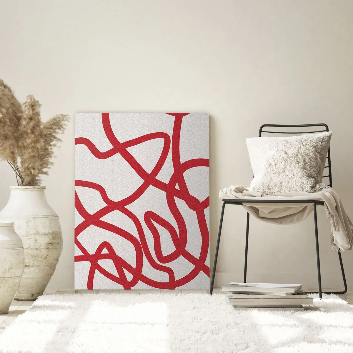 Obraz na szkle - Czerwone linie wijące się dynamicznie na białym tle - 50x70cm - Czerwono na białym - Nowoczesna dekoracja ścienna do salonu, kuchni i sypialni ARTTOR