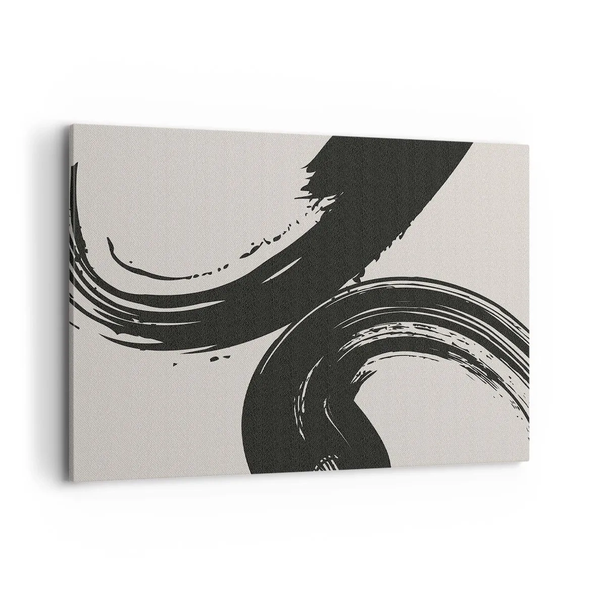Obraz na płótnie - Dynamiczne pociągnięcia pędzla w czerni na jasnym tle - 100x70cm - Zamaszyście i koliście - Nowoczesna dekoracja ścienna do salonu, kuchni i sypialni ARTTOR