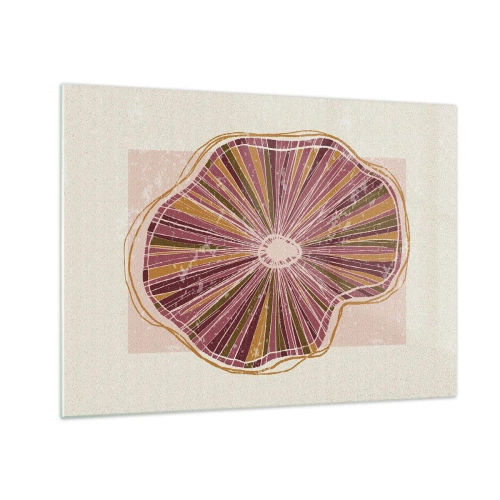Obraz na szkle - Promienista forma organiczna w odcieniach różu i brązu - 70x50cm - Abstrakcja promienista - Nowoczesna dekoracja ścienna do salonu i sypialni ARTTOR