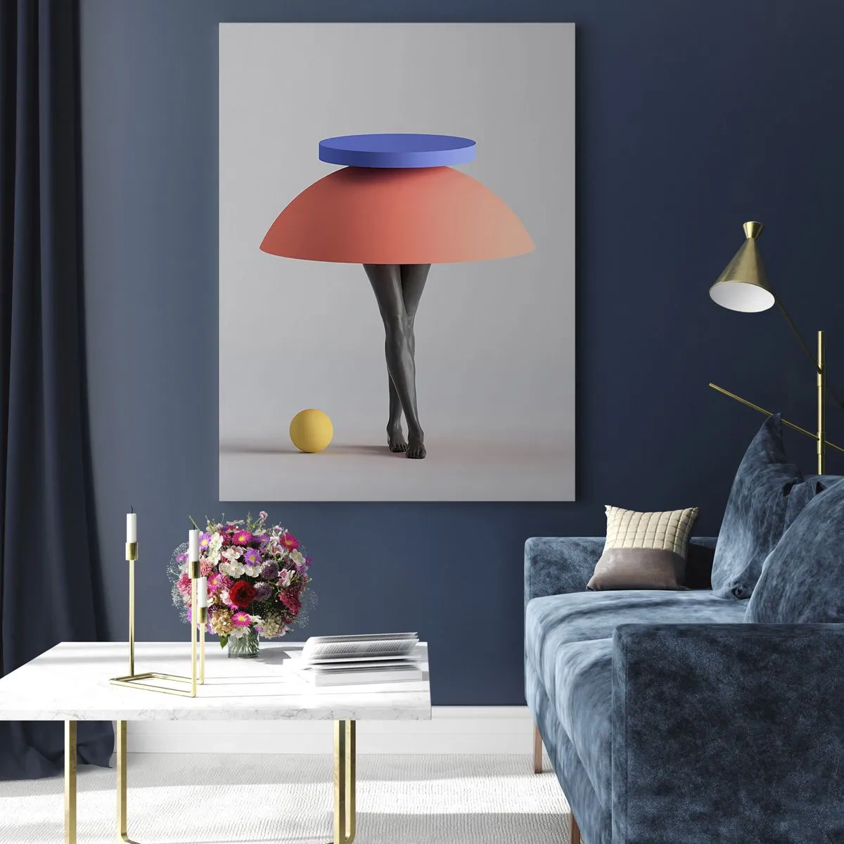 Obraz na szkle - Surrealistyczna postać z geometrycznych form i nóg - 50x70cm - Kompozycja surrealistyczna - Nowoczesna dekoracja ścienna do salonu, kuchni i sypialni ARTTOR