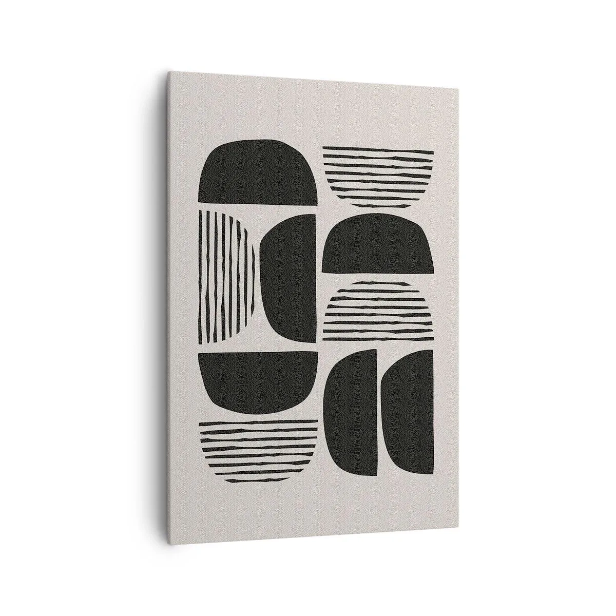 Obraz na płótnie - Geometria z półkolami i liniami w czerni na jasnym tle - 70x100cm - Połowiczne układy - Nowoczesna dekoracja ścienna do salonu i sypialni ARTTOR