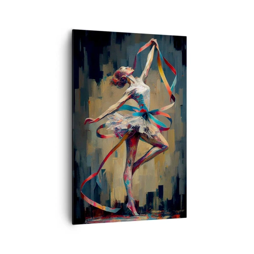 Obraz na płótnie - Ekspresyjna baletnica tańcząca ze wstęgą w dynamicznej kompozycji - 80x120cm - Taniec ze wstęgą - Nowoczesna dekoracja ścienna do salonu i sypialni ARTTOR