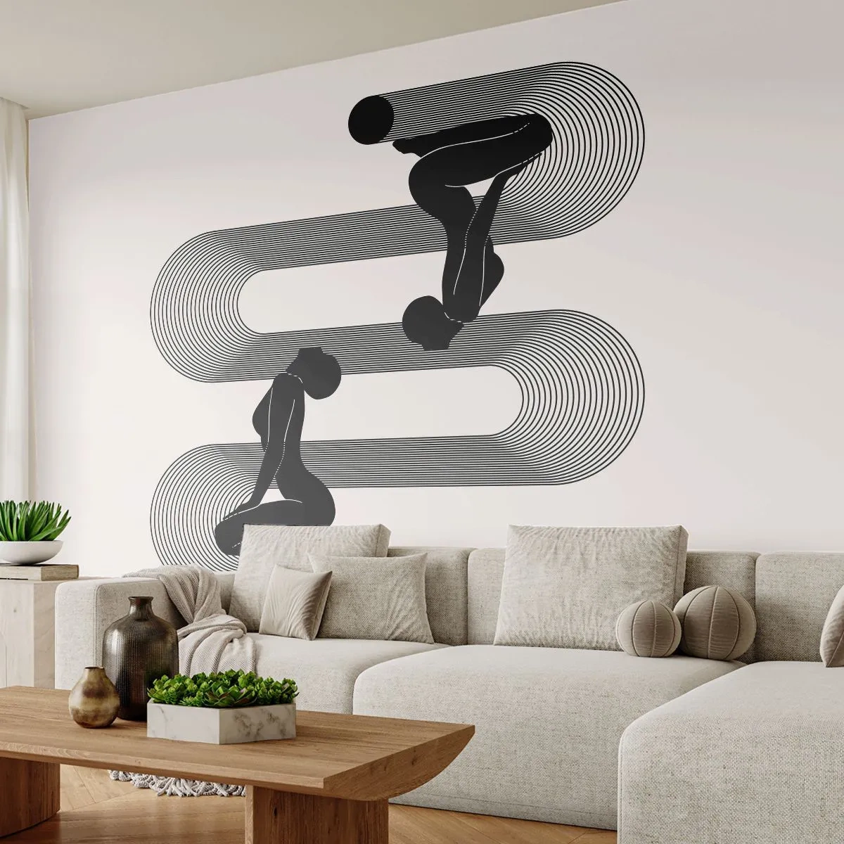 Fototapeta Standard Eco - Czarno-biała grafika kobiecej sylwetki w symetrii - 100x70cm - Zmysłowa symetria - Nowoczesna dekoracja ścienna do salonu i sypialni ARTTOR