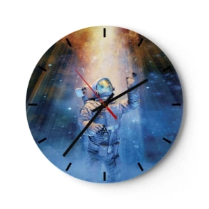 Zegar ścienny - Astronauta dryfujący w przestrzeni kosmicznej w świetle gwiazd - 30x30cm - Wreszcie u celu - Nowoczesna dekoracja ścienna do salonu, kuchni i sypialni ARTTOR
