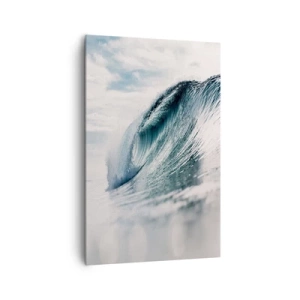 Obraz na płótnie - Fala morska uchwycona w dynamicznym momencie na tle nieba - 80x120cm - Wodny szczyt - Nowoczesna dekoracja ścienna do salonu i sypialni ARTTOR