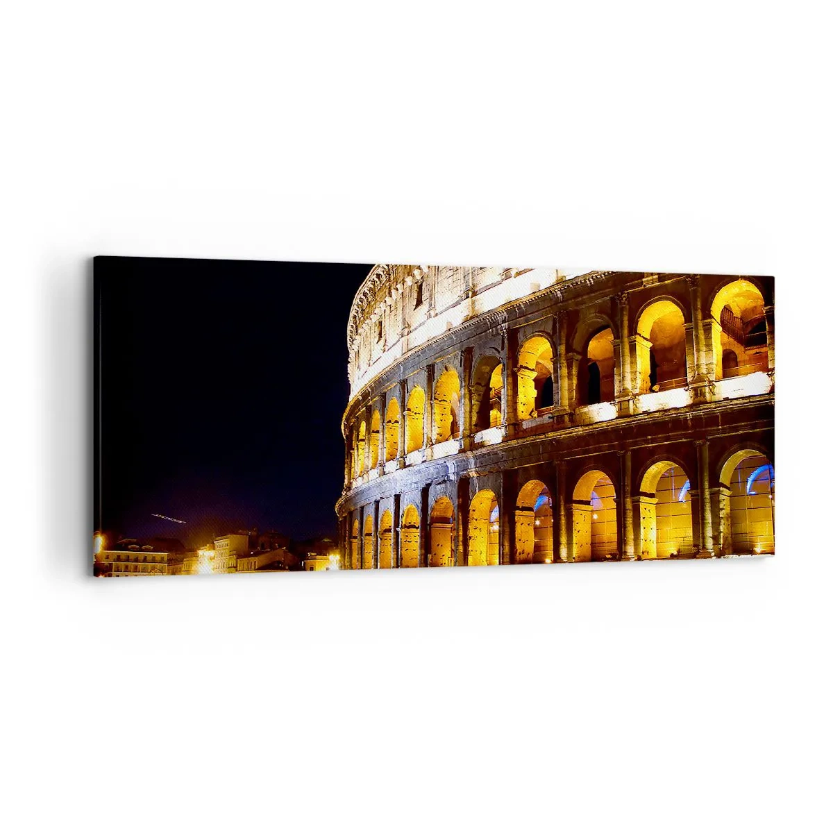 Obraz na płótnie - Koloseum nocą podświetlone światłami w Rzymie - 120x50cm - Igrzyska czas zacząć - Nowoczesna dekoracja ścienna do salonu i sypialni ARTTOR