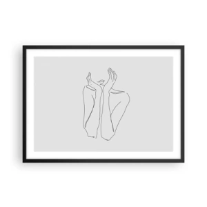Plakat w czarnej ramie - Minimalistyczny rysunek twarzy i dłoni linią - 70x50cm - O czym marzą dziewczyny - Nowoczesna dekoracja ścienna do salonu i sypialni ARTTOR