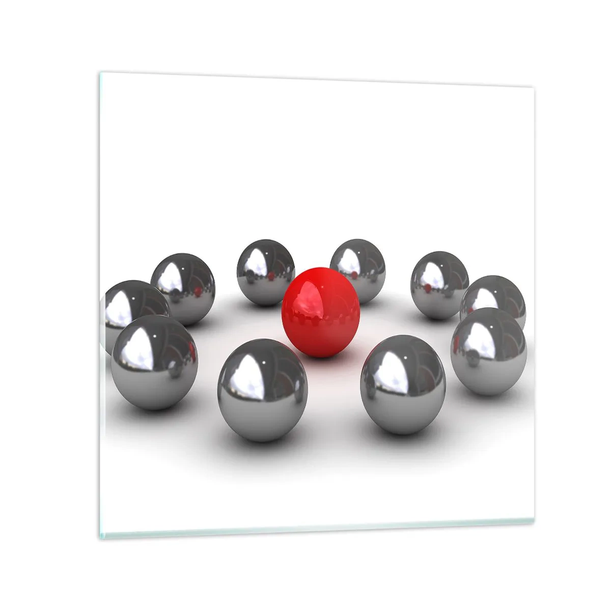 Obraz na szkle - Krąg w srebrze i czerwieni - 60x60 cm