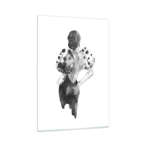 Obraz na szkle - Minimalistyczna ilustracja kobiety w stylu akwareli - 80x120cm - Przeszła tuż obok - Nowoczesna dekoracja ścienna do salonu i sypialni ARTTOR
