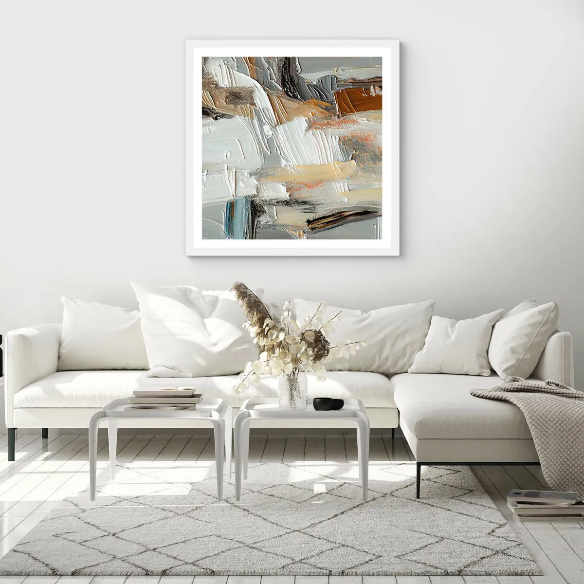 Plakat w białej ramie - Barwne nawarstwienia - 30x30 cm
