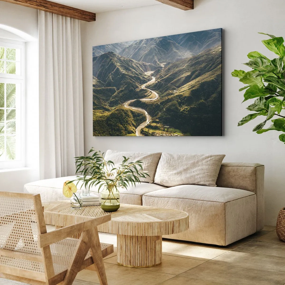 Obraz na płótnie - Górski krajobraz z wijącą się drogą wśród zielonych wzgórz - 70x50cm - Prosto z serca gór - Nowoczesna dekoracja ścienna do salonu i sypialni ARTTOR