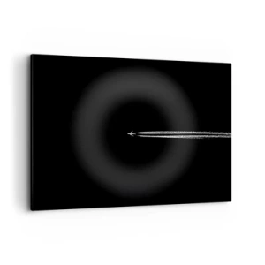 Obraz na płótnie - Samolot odrzutowy z widoczną smugą na czarnym tle - 100x70cm - W inny wymiar - Nowoczesna dekoracja ścienna do salonu, kuchni i sypialni ARTTOR