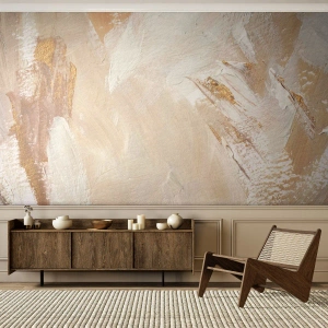 Fototapeta Premium Canvas - Delikatne abstrakcyjne tony w odcieniach beżu i złota - 100x70cm - Pastelowa kompozycja - Nowoczesna dekoracja ścienna do salonu i sypialni ARTTOR