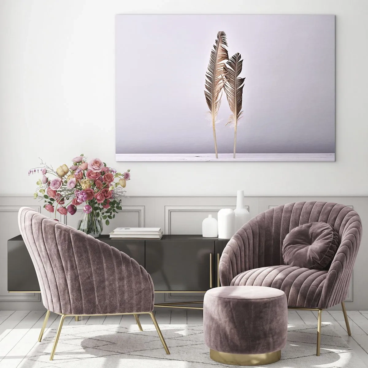 Obraz na szkle - Dwie delikatne pióra na jasnym tle - 100x70cm - Przeciw nicości - Nowoczesna dekoracja ścienna do salonu, kuchni i sypialni ARTTOR