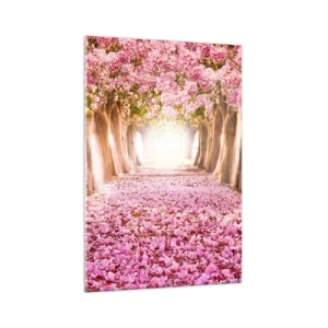 Obraz na szkle - Aleja kwitnących drzew w odcieniach różu - 70x100cm - Droga do raju - Nowoczesna dekoracja ścienna do salonu i sypialni ARTTOR