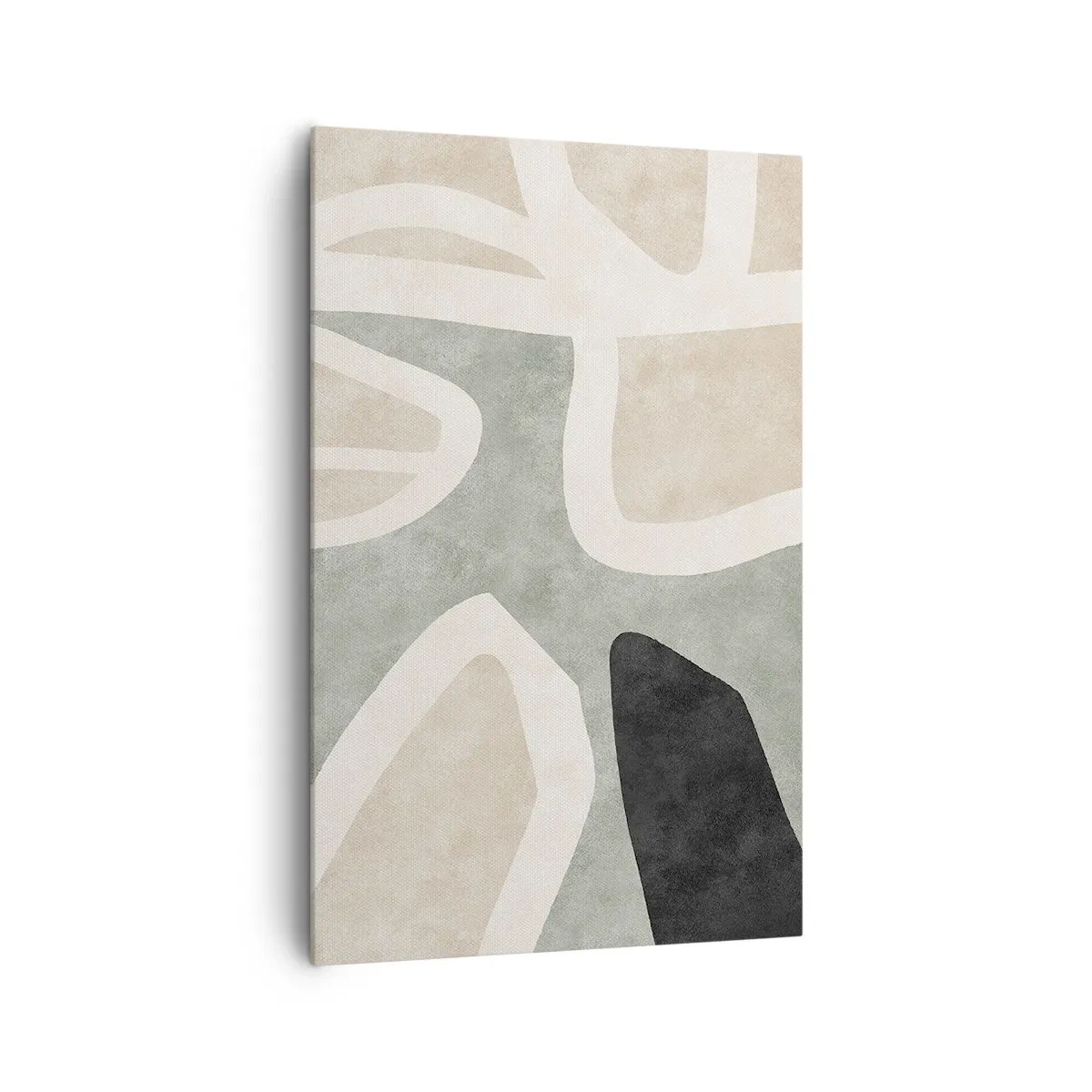Obraz na płótnie - Abstrakcyjne kształty w stonowanych barwach - 80x120cm - Kompozycja z motywem czerni - Nowoczesna dekoracja ścienna do salonu i sypialni ARTTOR