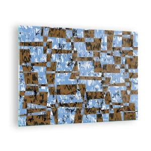 Obraz na szkle - Geometryczna abstrakcja z odcieniami niebieskiego i brązu - 70x50cm - Nieludowa wycinanka - Nowoczesna dekoracja ścienna do salonu i sypialni ARTTOR