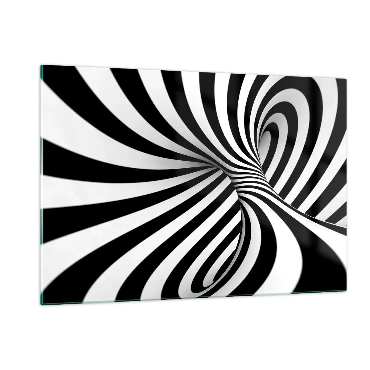 Obraz na szkle - Czarno-biała spirala tworząca dynamiczny efekt przestrzenny - 120x80cm - Kompozycja: tańcząca przestrzeń - Nowoczesna dekoracja ścienna do salonu, kuchni i sypialni ARTTOR
