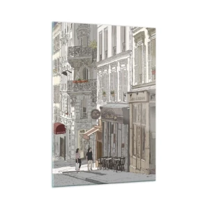 Obraz na szkle - Uliczka z kawiarniami w artystycznym stylu miejskim - 50x70cm - Miejskie radości - Nowoczesna dekoracja ścienna do salonu, kuchni i sypialni ARTTOR