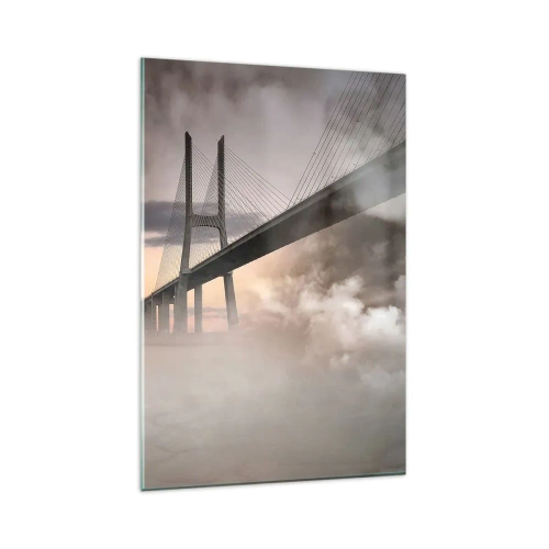 Obraz na szkle - Most nad rzeką w otoczeniu mgły o poranku - 80x120cm - Nad rzeką, której nie ma - Nowoczesna dekoracja ścienna do salonu i sypialni ARTTOR