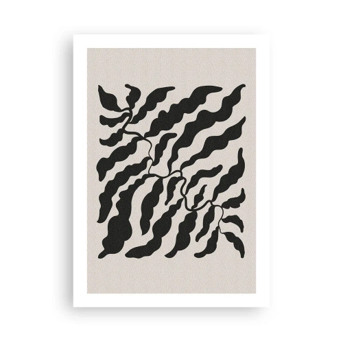 Plakat - Abstrakcyjna roślinna kompozycja w czerni na beżowym tle - 50x70cm - Natura kwadratu - Nowoczesna dekoracja ścienna do salonu, kuchni i sypialni ARTTOR