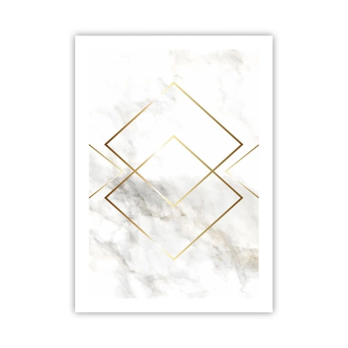 Plakat - Geometria w złotych liniach na tle marmuru - 50x70cm - Widok na nieskończoność - Nowoczesna dekoracja ścienna do salonu, kuchni i sypialni ARTTOR