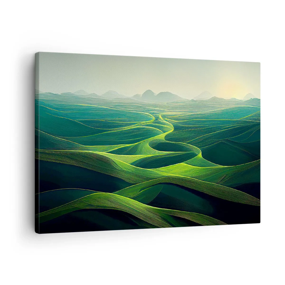Obraz na płótnie - Zielone wzgórza z falistymi ścieżkami - 70x50cm - W zielonych dolinach - Nowoczesna dekoracja ścienna do salonu i sypialni ARTTOR