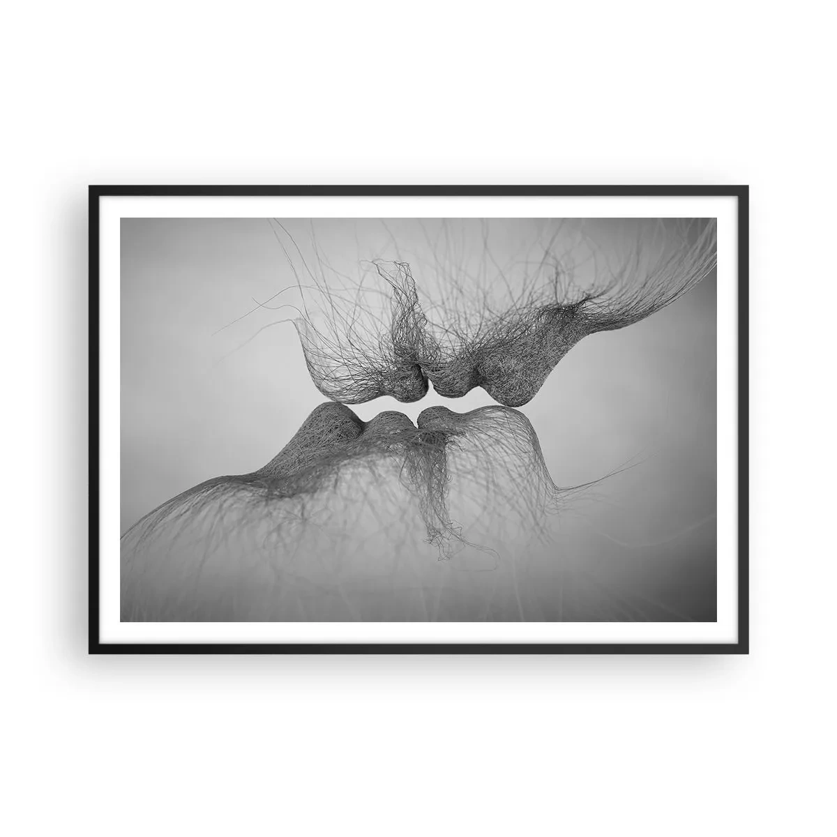 Plakat w czarnej ramie - Abstrakcyjny pocałunek przedstawiony w eterycznej formie - 100x70cm - Pocałunek wiatru - Nowoczesna dekoracja ścienna do salonu i sypialni ARTTOR