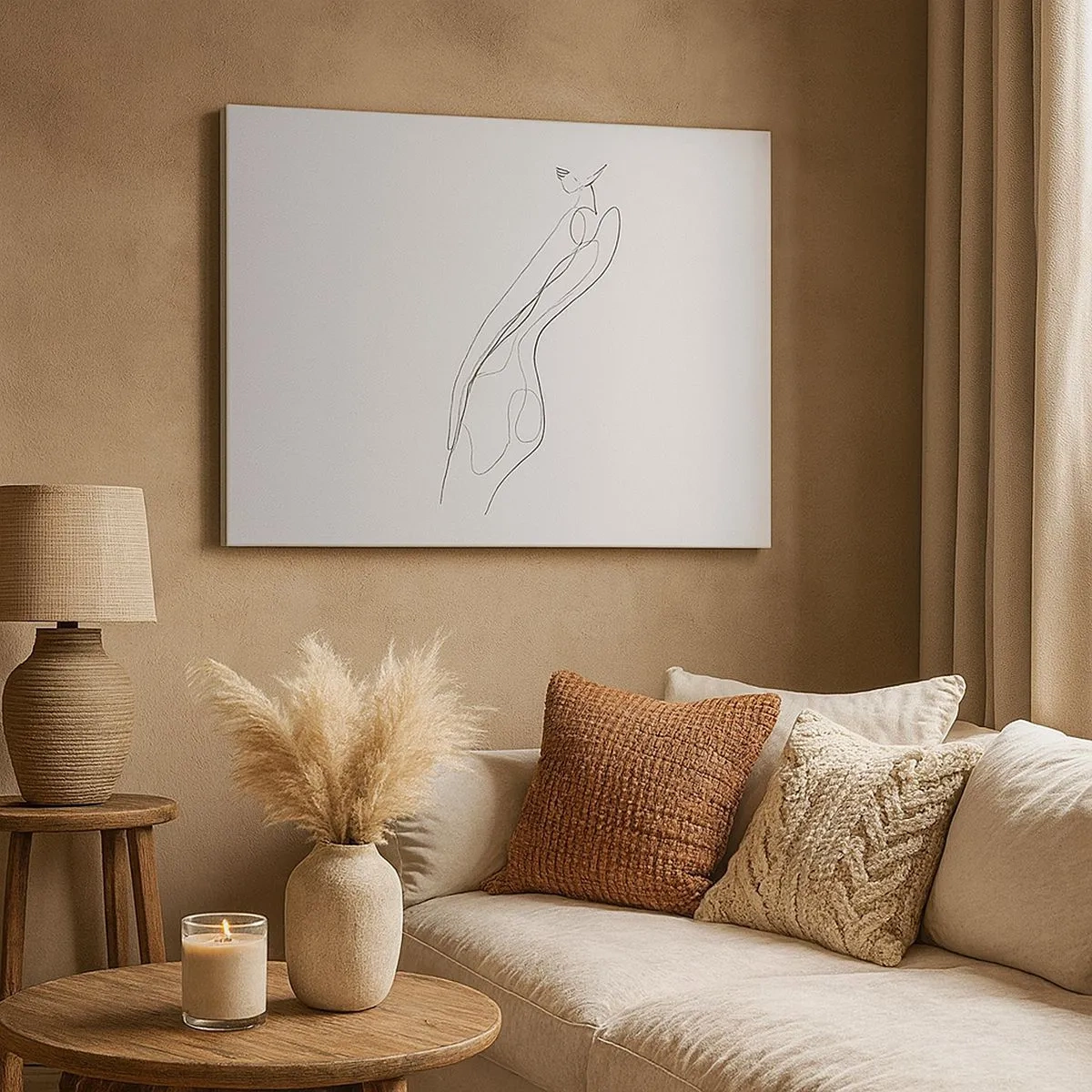 Obraz na płótnie - Minimalistyczna linia ukazująca sylwetkę na jasnym tle - 70x50cm - Zaledwie obietnica - Nowoczesna dekoracja ścienna do salonu i sypialni ARTTOR