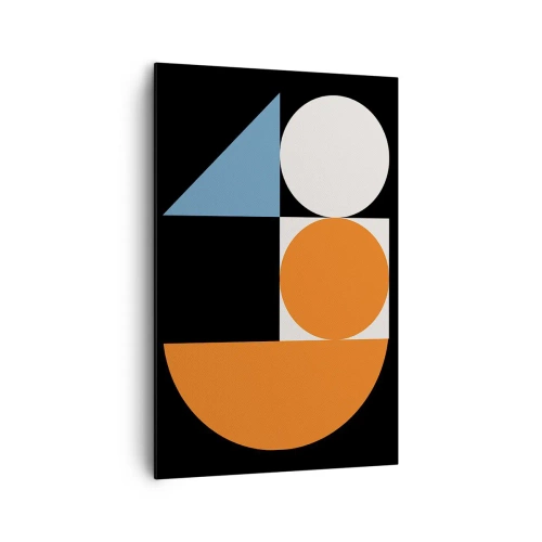 Obraz na płótnie - Geometryczny wzór z kolorowymi kształtami na czarnym tle - 80x120cm - Układ figurowy - Nowoczesna dekoracja ścienna do salonu i sypialni ARTTOR