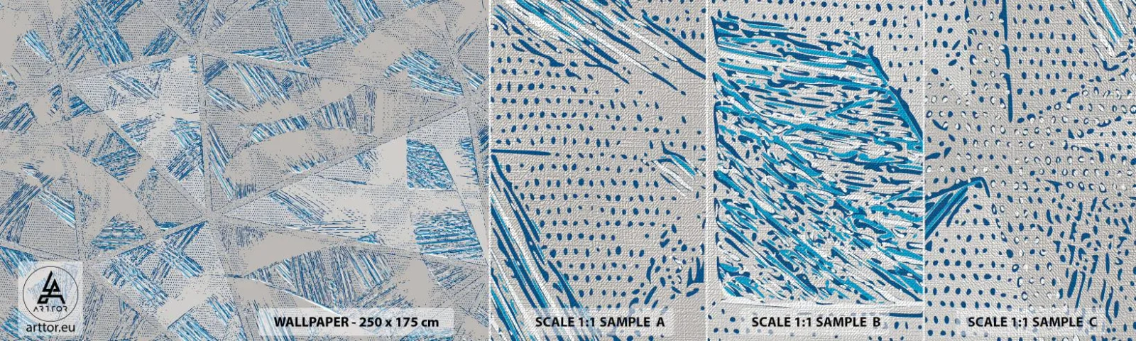 Fototapeta Próbka Premium Canvas - W szaroniebieskim labiryncie - Bazgroły, Jasny, Chaos - 100x30 cm