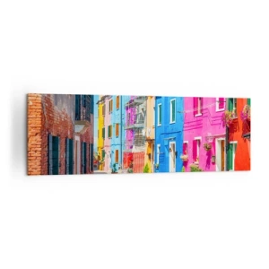 Obraz na płótnie - Kolorowe budynki w wąskiej uliczce miasteczka - 160x50cm - Miasteczko "Pod papugami" - Nowoczesna dekoracja ścienna do salonu i sypialni ARTTOR