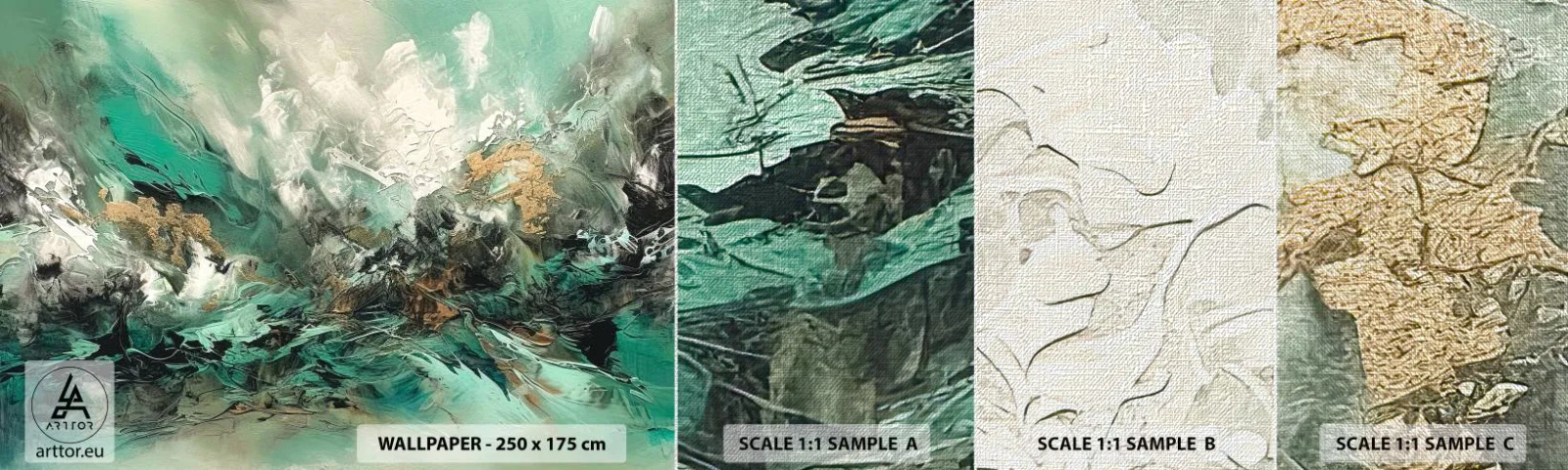 Fototapeta Próbka Premium Canvas - Szmaragdowo-czarna kipiel - Abstrakcja, Sztuka, Farba - 100x30 cm